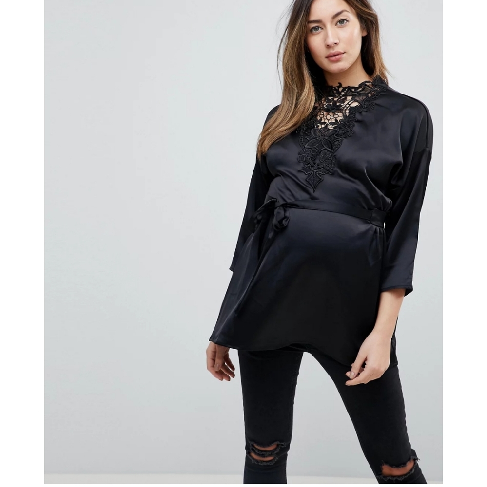 MAMALICIOUS MATERNITY SATIN TOP WITH LACE DETAIL